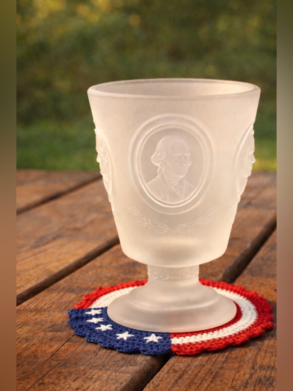 Fenton Candy Dish Satin Glass Pedestal Founding Fathers Cameo 250 Anniversary